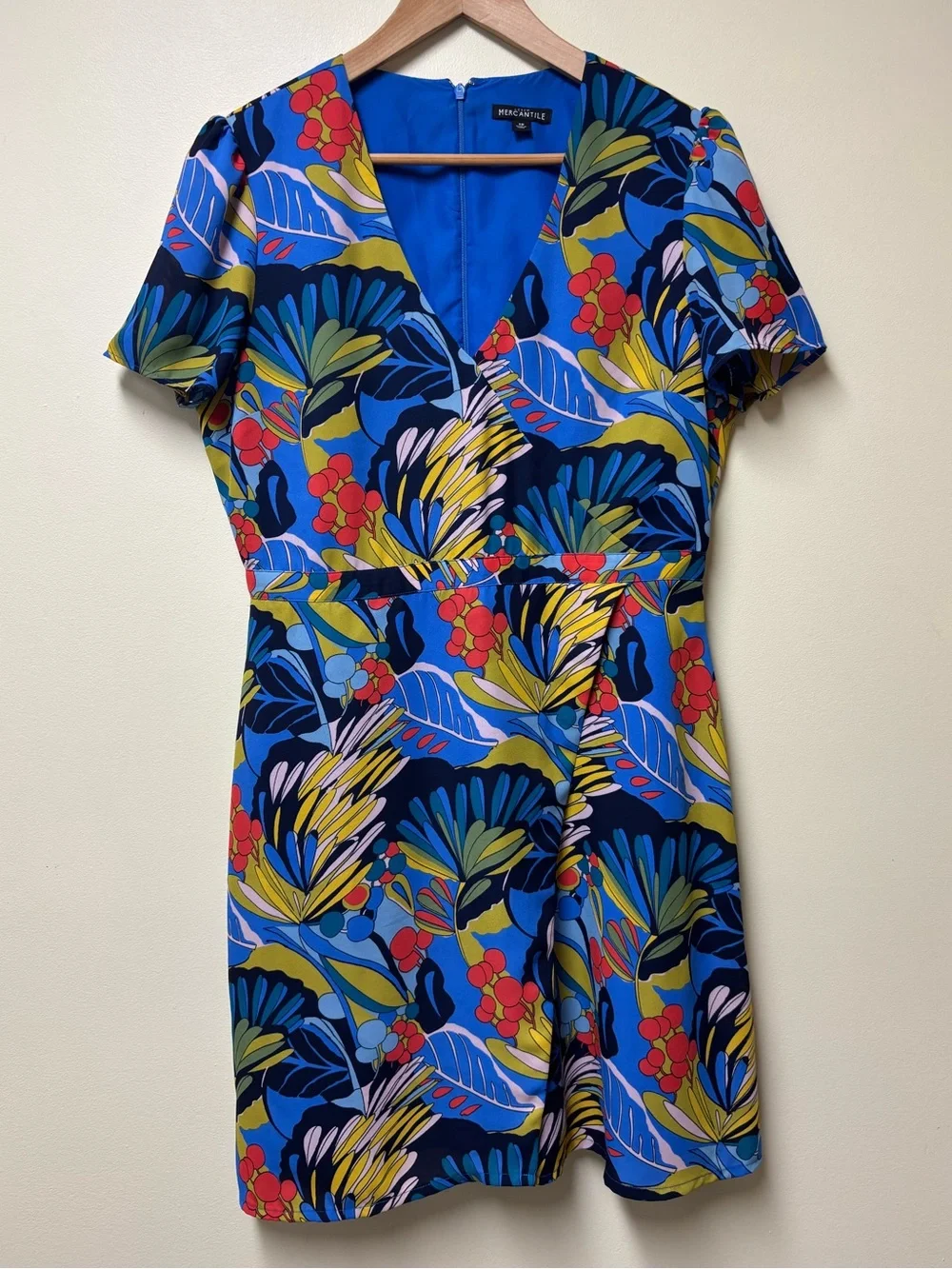 J Crew Mercantile Bright Blue Floral Faux Wrap Mini Dress 12